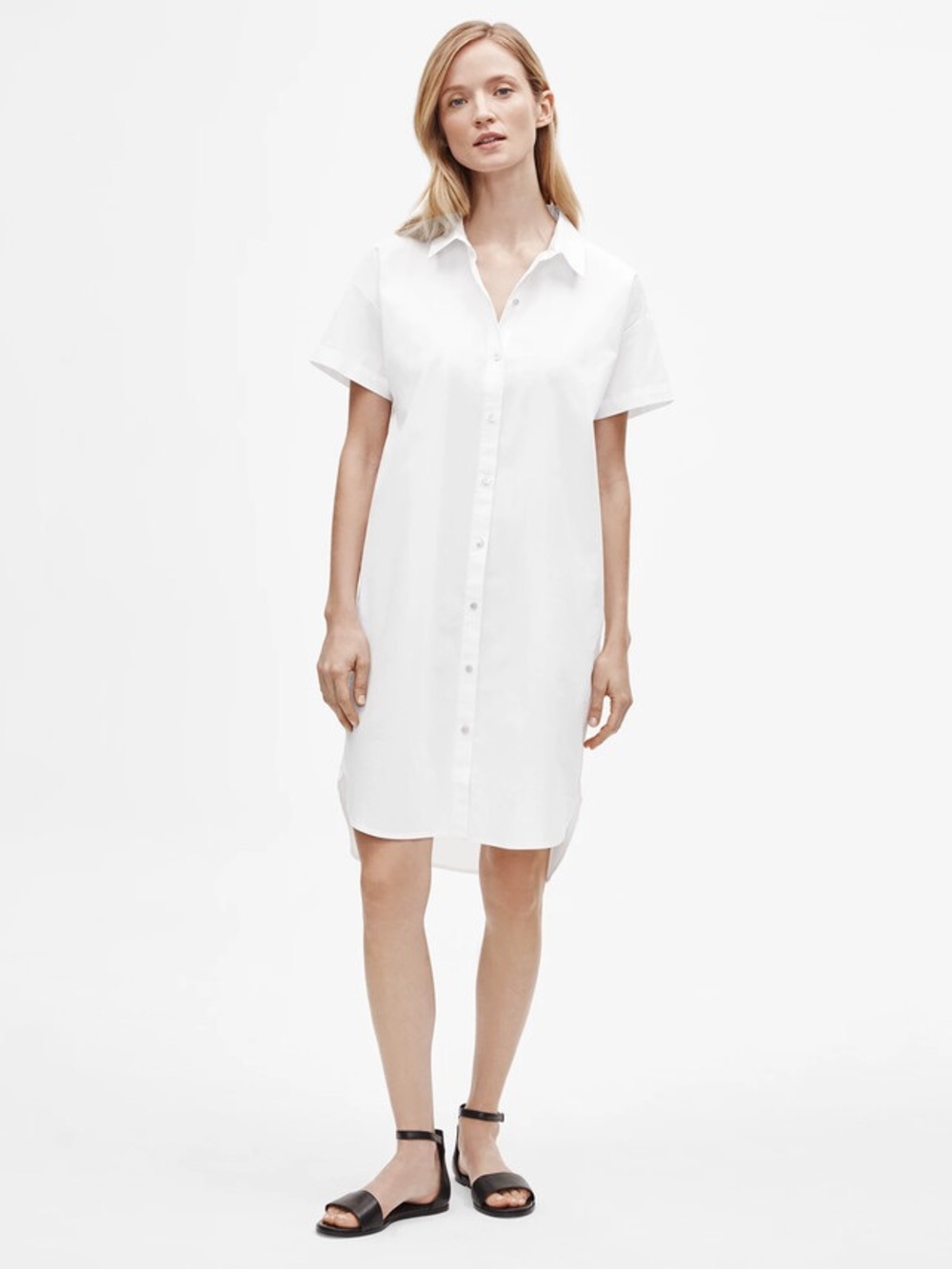 Eileen Fisher Organic Cotton Stretch Poplin Shirtdress White Size XXS NWT